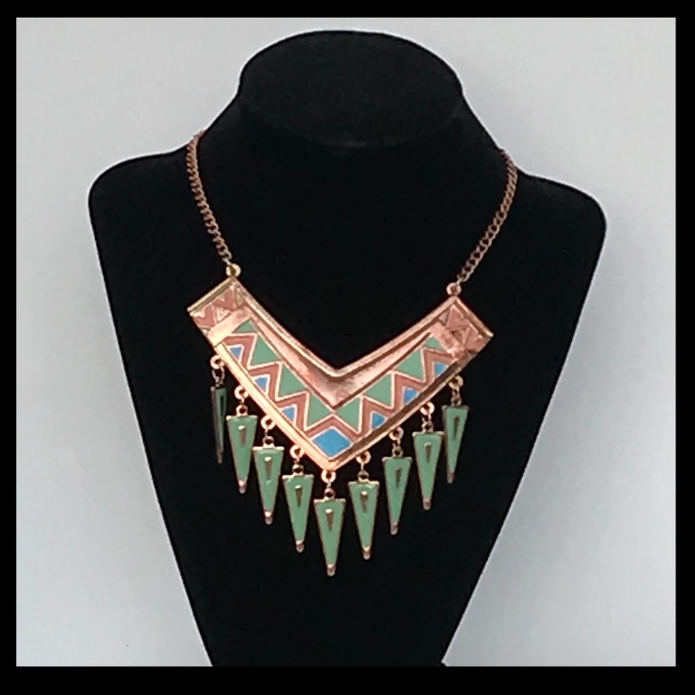 Copper & Colorful Enamel Statement Necklace - image 1